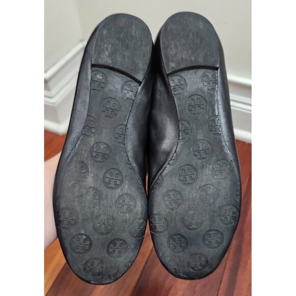Tory Burch Minnie Travel Ballet Flats Black Leather Gold Logo Women’s Size 8 - Picture 8 of 11